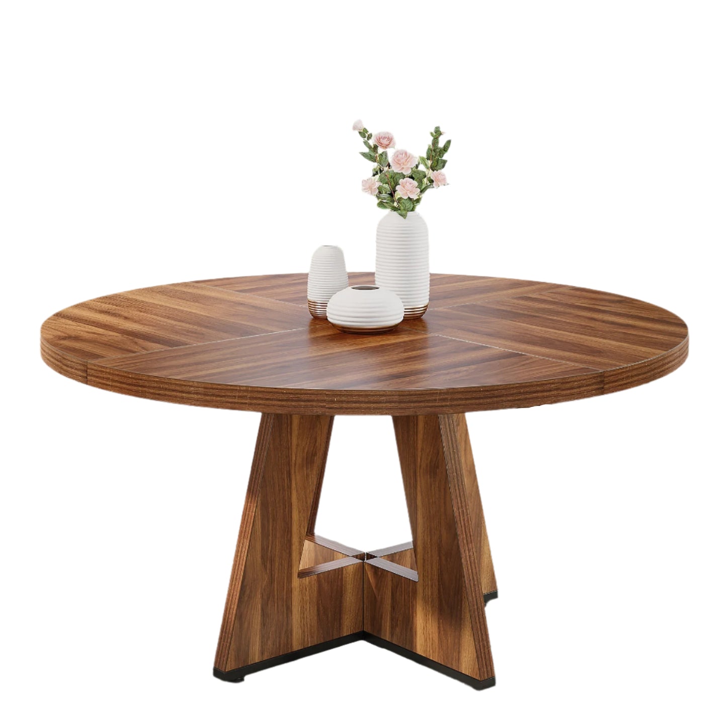 Ronde Eettafel – Rond Tafel – Eettafel Voor 6 Personen – Landelijke Eettafel – MDF Tafel – 120 Cm Diameter – Waterbestendig Blad - 120 x 120 x 75 cm - Bruin