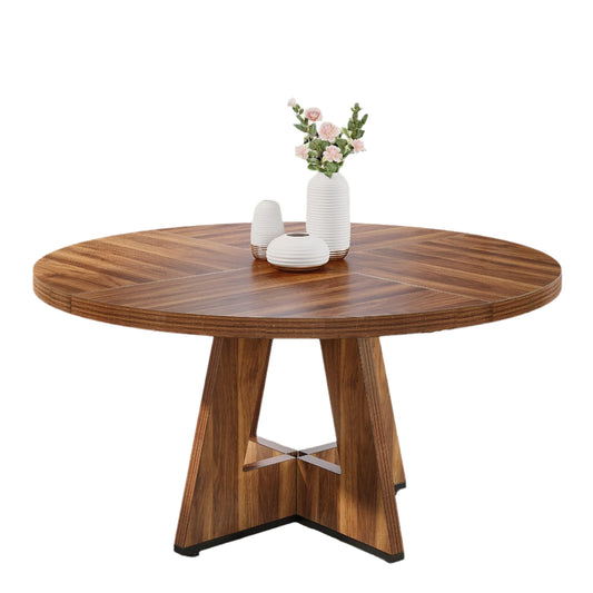 Ronde Eettafel – Rond Tafel – Eettafel Voor 6 Personen – Landelijke Eettafel – MDF Tafel – 120 Cm Diameter – Waterbestendig Blad - 120 x 120 x 75 cm - Bruin