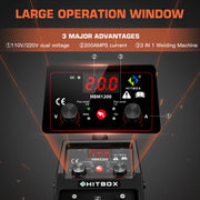Hitbox - Lasapparaat - Elektrisch lasapparaat - Halfautomatisch lasapparaat - 3-in-1 - Gasloze Mig - IJzerlassen - 220V - Met toortshelm - Oranje