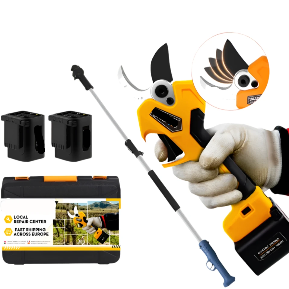 Elektrische Snoeischaar - Accu Snoeischaar - Takkenschaar - 25V - 45mm Snijcapaciteit - Lithium-ion - Anti-slip Greep - Voor Bomen - Struiken - en Bonsai - Geel - met Stok