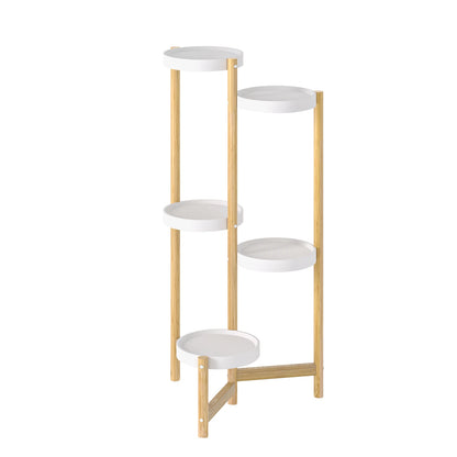 Luxe Bamboe Plantenrek - Plantenstandaard Binnen - Plantenhouder - Planten Standaard - Plantenrek - 5-Laags - 45x93cm - Bamboe - Wit