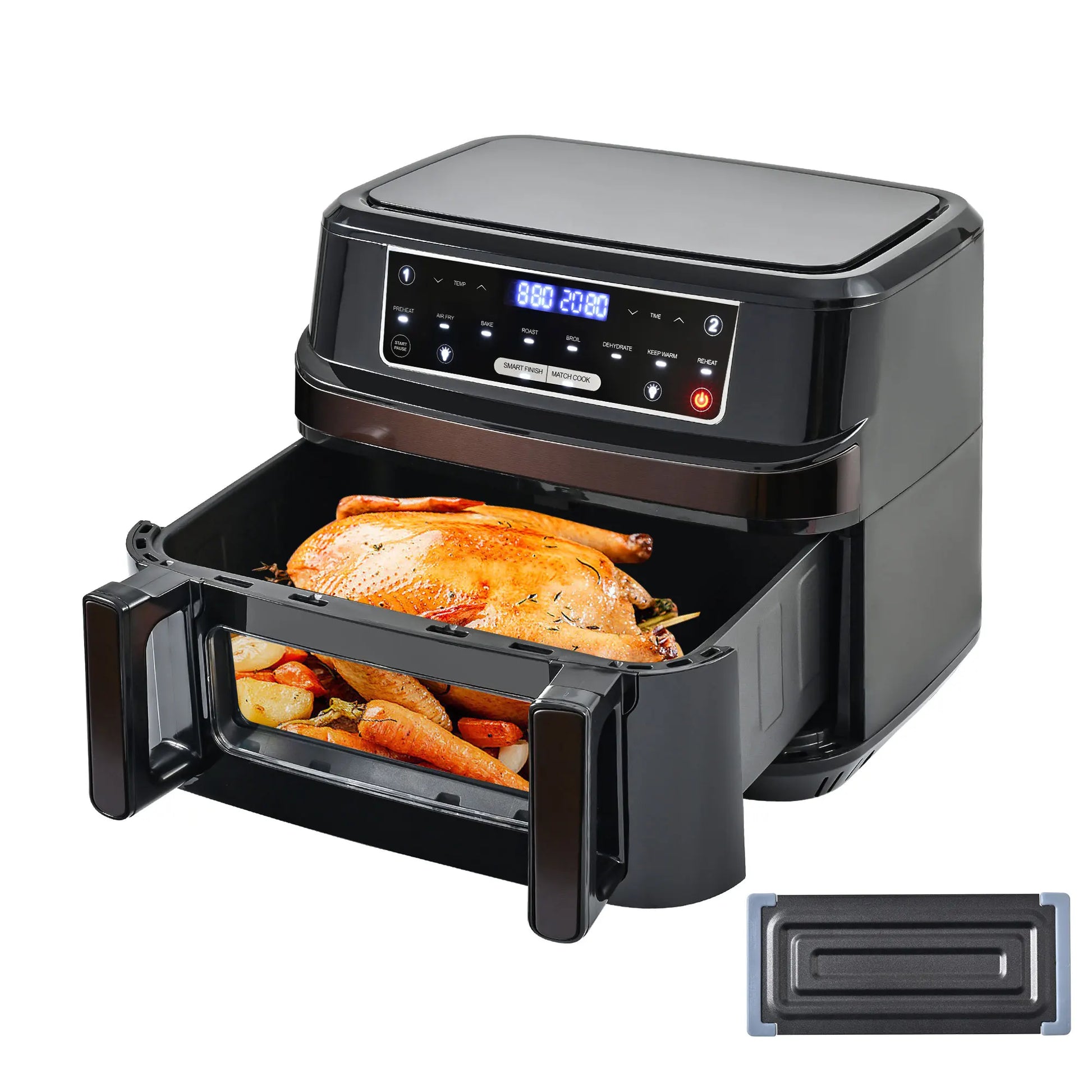 Heteluchtfriteuse – Airfryer - Airfryer Oven XXL - 12L - Dubbele Kookkamer Instelbaar - 2000W - 240V - 8 Voorgeprogrammeerde Programma's - LED Touchscreen - Kijkvenster - Zwart - QUORE