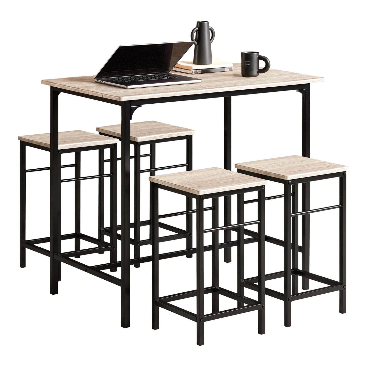 Barkrukken – Barkastel – Barstoelen – Keukenstoelen – Barkruk set Buff – MDF Tafelblad – Staal Frame – Compact Formaat – Zithoogte 87 cm - QUORE