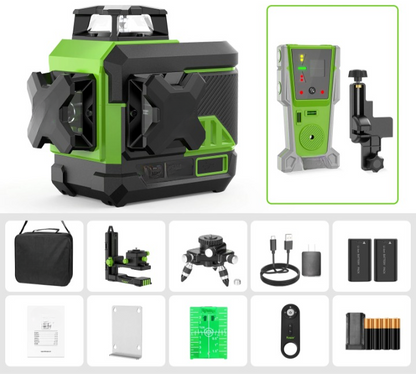 Laserwaterpas – 3D 360° Kruislijnlaser – Zelfnivellerend – Bluetooth Laser – 3x360° Lijnen – IP54 Bescherming – 7 Uur Batterijduur - met 8RG
