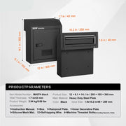 Letterbox - Postbox - Letterboxes - Letterbox Stainless Steel - Letterboxes Hanging - Heavy Duty Steel Plate - with 12” Combination Lock - Black