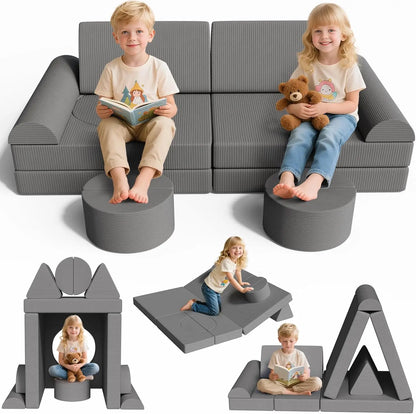 Modulaire Kinderbank – Kindersofa – Speelbank – Zitzak Kinderkamer – Kids Loungeset – 14-delige Set – Oeko-Tex Ribfluweel – Veilig Zacht Schuim