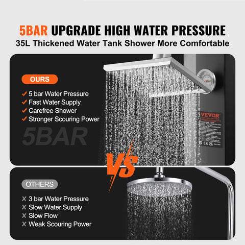 Outdoor Shower - Garden Shower - Solar Outdoor Shower - Solar Water Heater Outdoor Shower - Shower Kit with Head and Foot Tap Double Buckle - Outdoor Backyard Pool Beach Spa - 35L