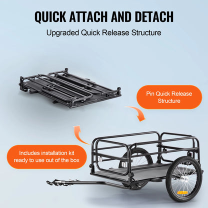 Fietskar - Opvouwbare Fietsaanhanger - Fietskarren Bagage - Transportwagen - 160lbs Laadvermogen – Compacte Opslag – 16" Wielen – Veiligheidsreflectoren – Geschikt voor 22"-28" Fietswielen