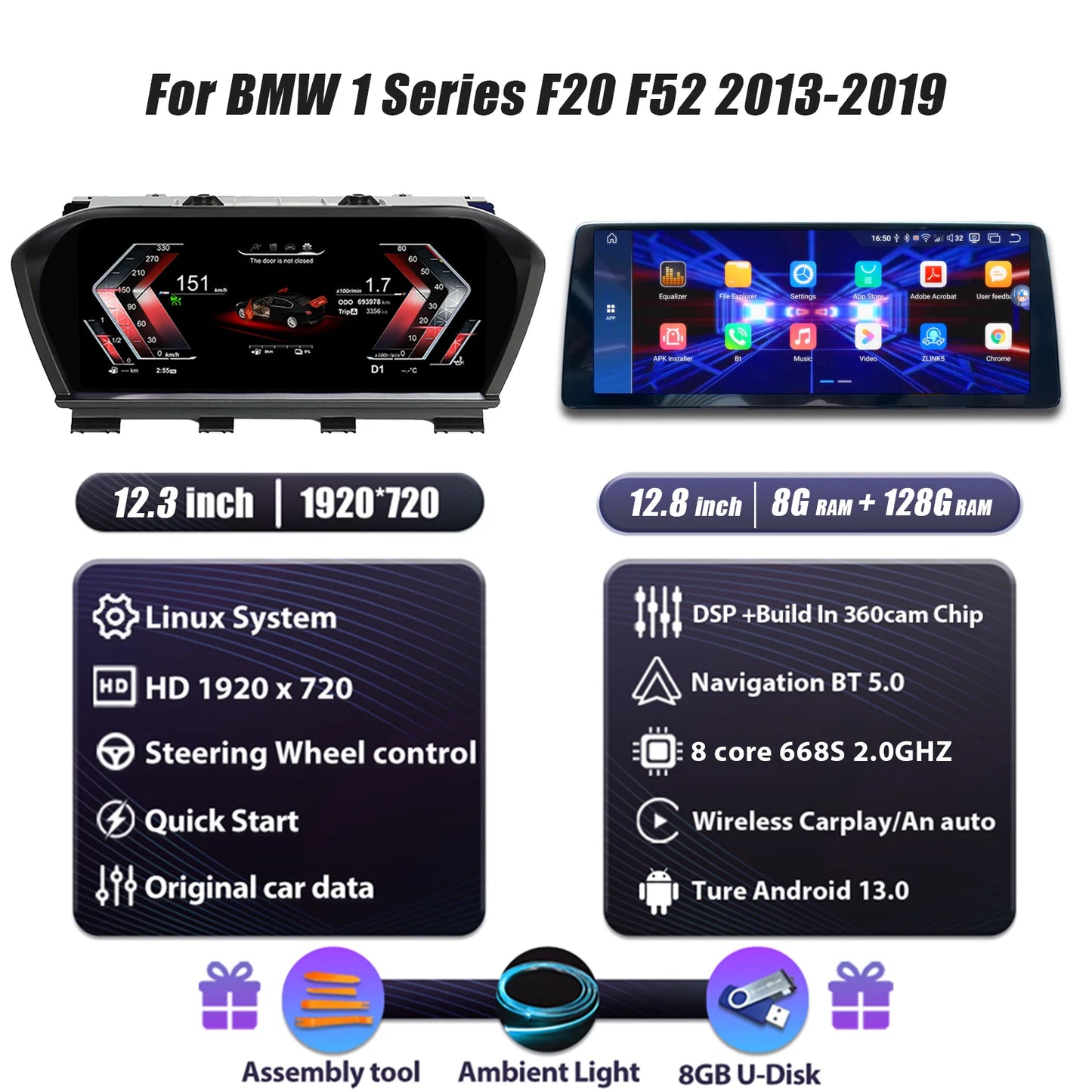 Digitale Dashboard Cluster – LCD Display – Multimedia Scherm – Navigatie Paneel – Auto Cockpit – Android 13.0 – 12,3 Inch HD Scherm – Qualcomm Snapdragon Processor – 8GB RAM 128GB Opslag