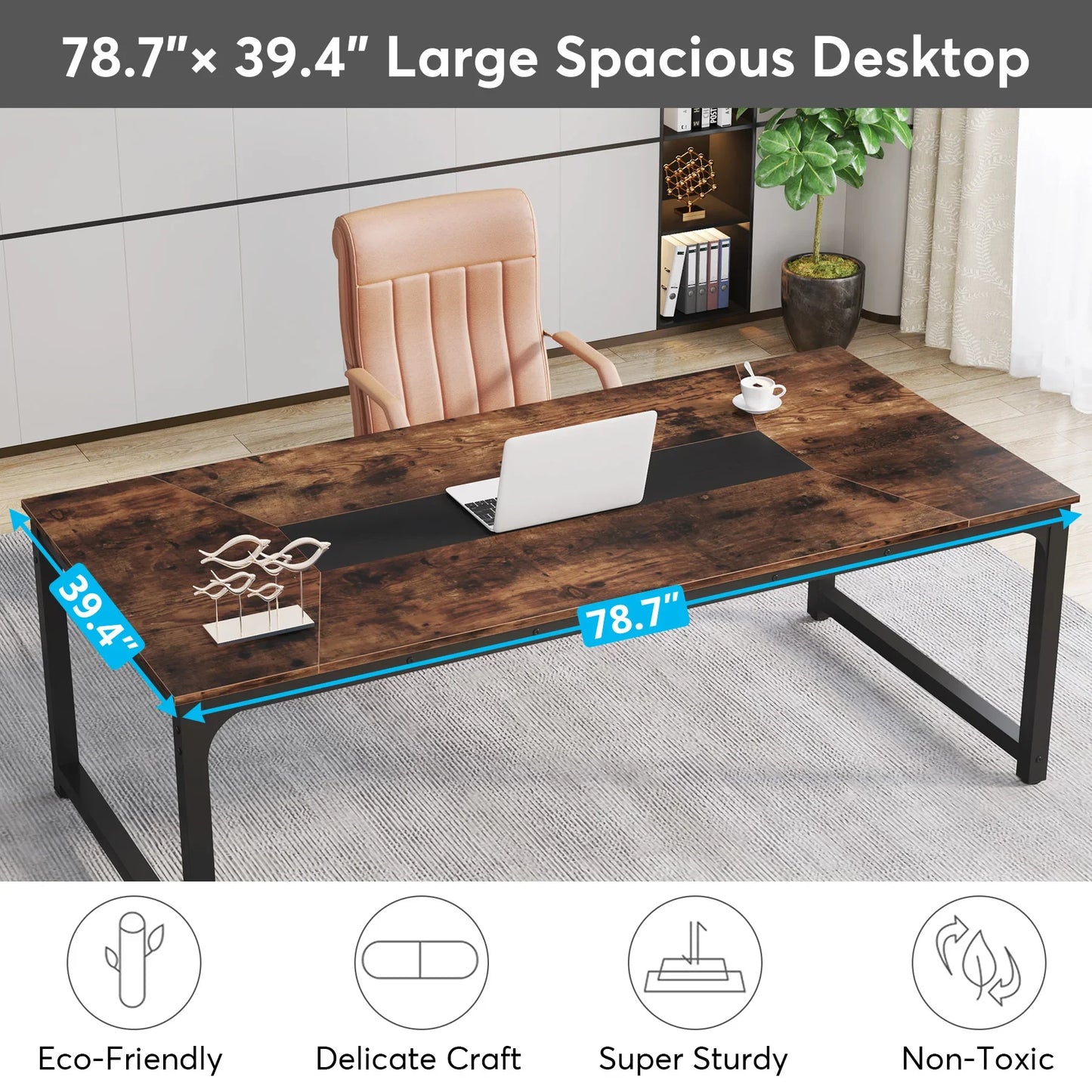 Houten Bureautafel – Werktafel – Eettafel – Vergadertafel – Gametafel – 180 Cm – Waterbestendig – Driehoekige Versteviging - QUORE
