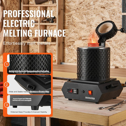 Gold Melting Furnace - Electric Melting Furnace - 1350W - 2102℉ - Thermoregulation - Furnace Metals - Tin - Silver - Gold Melting - Soldering Pot - Black