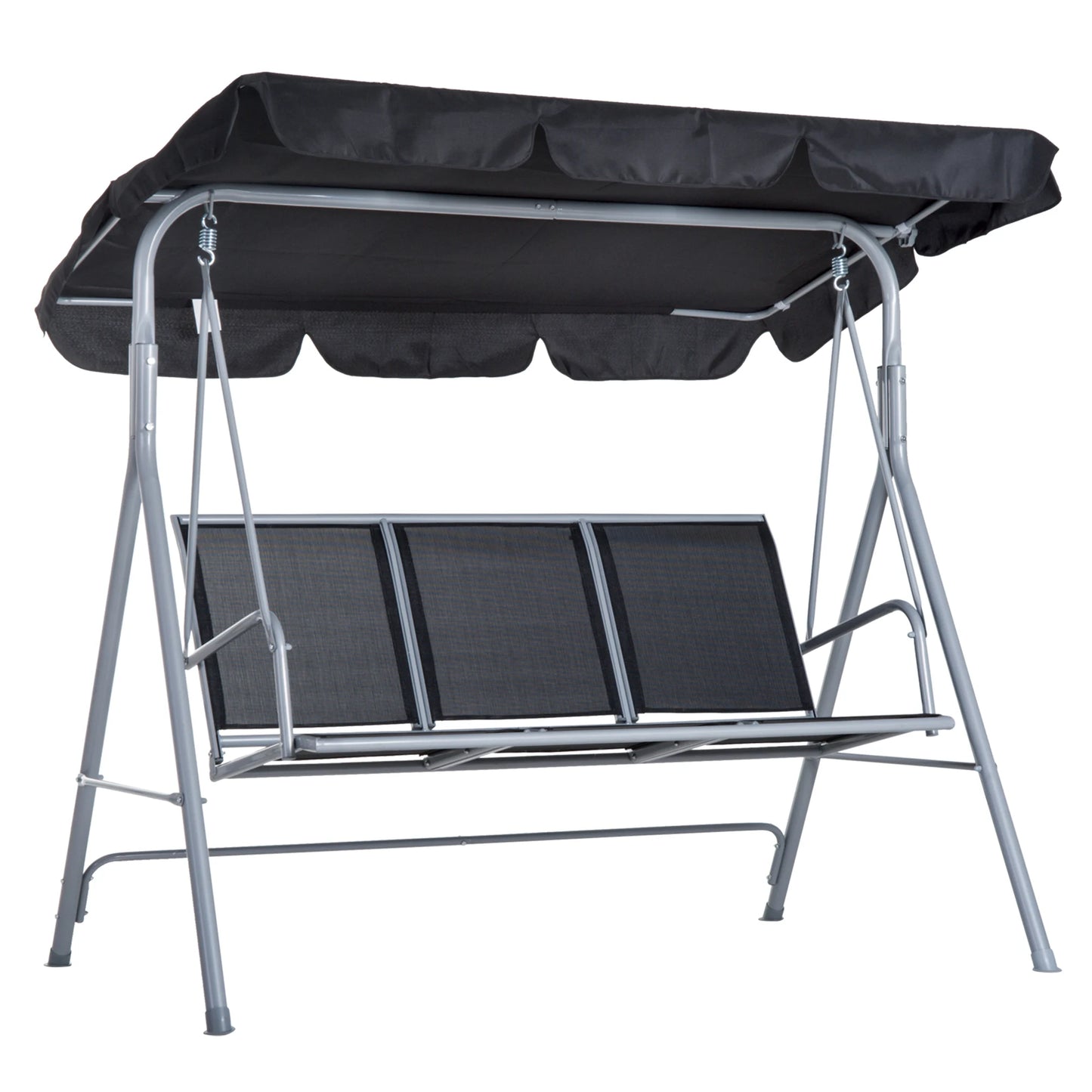 Tuinschommel - Schommelbank - Hangbank - 3 Persoons - Verstelbare Rugleuning - en Zonnescherm - 240kg Draagkracht - Ademend Textilene - Weerbestendig - Metalen Frame - Outdoor - 171x108x154 cm - voor Balkon - Tuin of Terras - Zwart