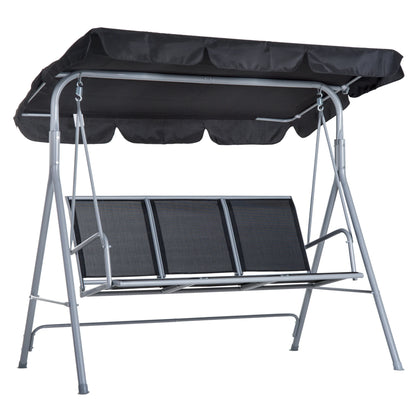 Tuinschommel - Schommelbank - Hangbank - 3 Persoons - Verstelbare Rugleuning - en Zonnescherm - 240kg Draagkracht - Ademend Textilene - Weerbestendig - Metalen Frame - Outdoor - 171x108x154 cm - voor Balkon - Tuin of Terras - Zwart