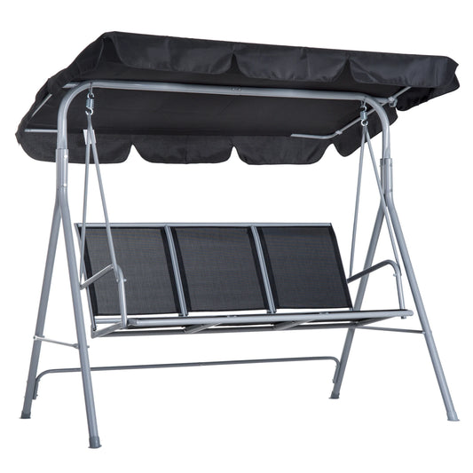 Tuinschommel - Schommelbank - Hangbank - 3 Persoons - Verstelbare Rugleuning - en Zonnescherm - 240kg Draagkracht - Ademend Textilene - Weerbestendig - Metalen Frame - Outdoor - 171x108x154 cm - voor Balkon - Tuin of Terras - Zwart