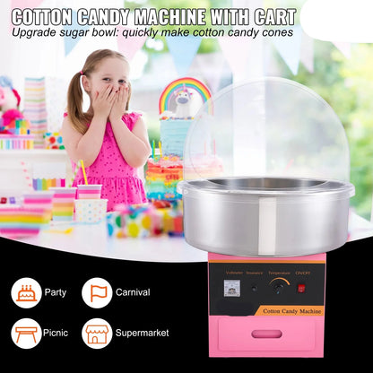 Suikerspinmachine Elektrisch - Suikerspinmachines - Mini Suikerspin - Suikerspinmaker - 1000W - RVS Kom met Deksel - Instelbare Temperatuur - Incl. Schep en Lade - Voor Feestjes - Kermis - en Verjaardagen - Roze