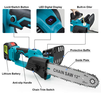Kettingzaag - Takkenzaag - Handzaag - Snoeizaag - Draadloze - 12 Inch - 18V - 18000 RPM - Brushless - Boom- en Houtzagen - Tuin - Zonder Accu