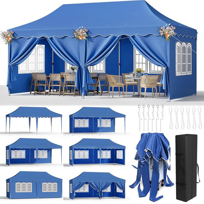 Tuinpaviljoen – Partytent – Pop-Up Tent – Inklapbare Tent – 3X6 Meter – Waterdicht 210D Oxford – UV-Bescherming Factor 50+ - Blauw - QUORE
