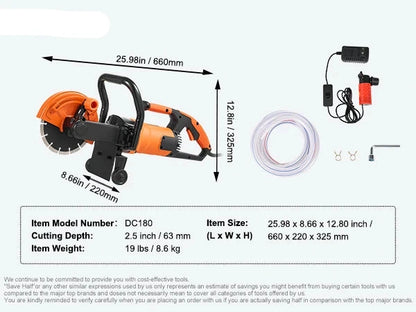Elektrische Betonzaag - Betonfrees - Betonzagen -Steenzaagmachine - Muurfrees - Zaagmachine - 7inch - 2000W - Cirkelzaag - met Waterkoeling & Pomp - Nat/Droog Schijfzaag - Met D-handvat & Dubbele Schakelaar - voor Beton - Steen - en Baksteen