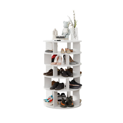 Draaibare Schoenenkast – Schoenenrek – Schoenendisplay – Schoenopberger – Organizer – 360° Draaibaar – Vijf Vakken – Stevig Hout - 60 x 60 91 cm - Wit
