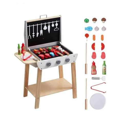 Barbecue BBQ Koken Keuken Speelgoed - Interactieve Grill Spelen - Voedsel Koken Speelset - Voor Kinderen Keuken Pretend Play - Simulatie Keuken Barbecue Speelgoed - Houten Grill Speelgoed Set