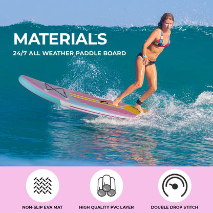 Opblaasbaar Stand Up Paddle Board – SUP Board – Paddleboard – Inflatable SUP – Supplank – Anti-slip EVA Dek – Inclusief Aluminium Peddel & Draagtas 305x77x15,5 cm – Max 105 kg - Roze - QUORE