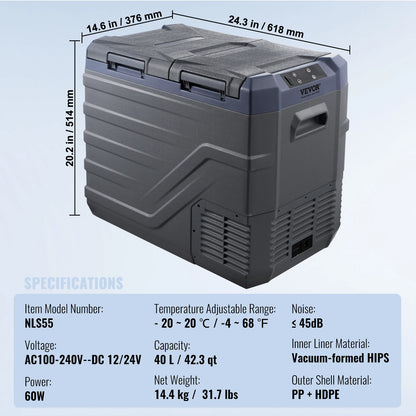 SucceBuy Car Refrigerator 12 Volt Car Refrigerator Fridge 40 L Dual Zone  -4℉-68℉12/24V DC  100-240V AC for Outdoor Camping RV
