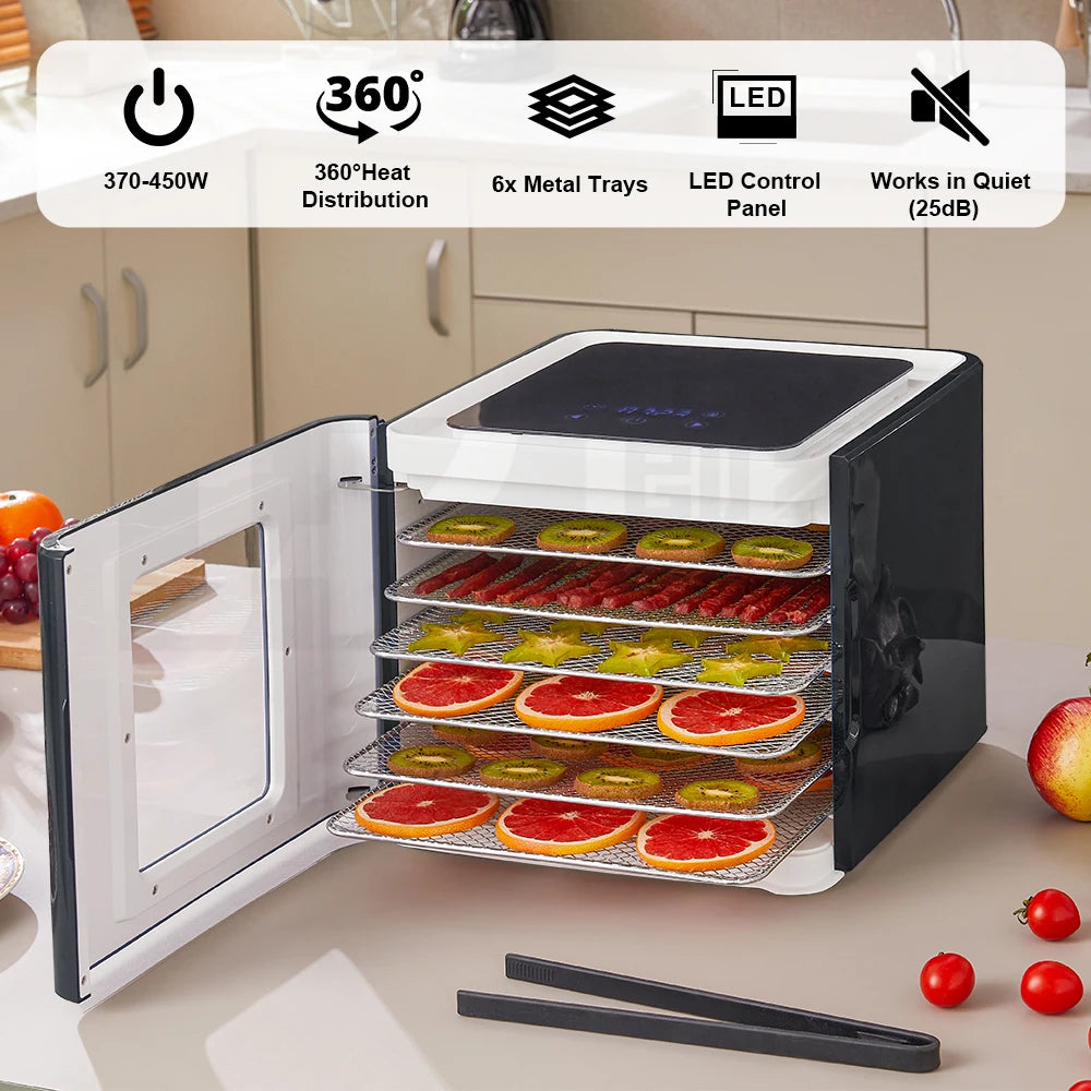 BioloMix Voedseldroger Voordeelset - Nieuwste Model professionele Dehydrator - 10 laags Droogoven - Handboek Voedsel Drogen - 6 Siliconen Bakmatten - WM 2110 DH - Dubbelwandig RVS - 25°C tot 90°C - QUORE