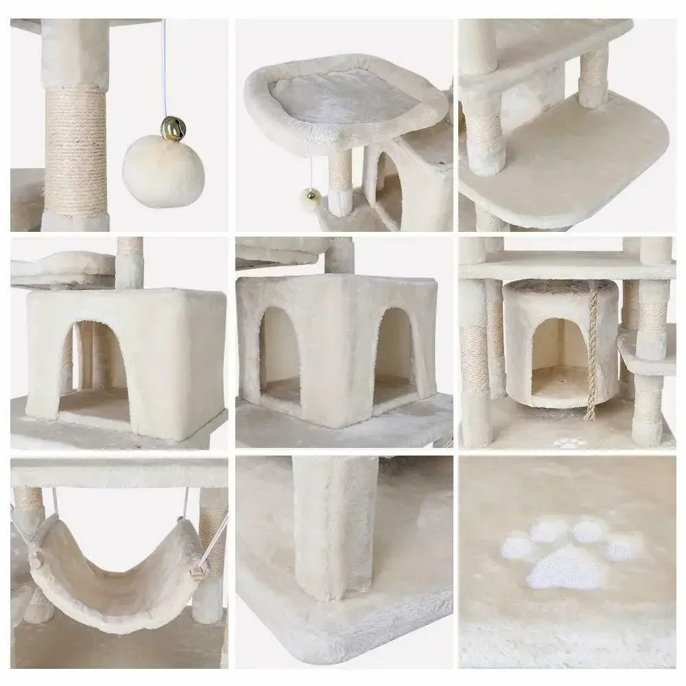 Kattenkrabpaal - 170 cm – Luxe Multi-Level Klimboom - met Krabpaal - voor Katten - Hangmat en Schuilhuisjes - Beige
