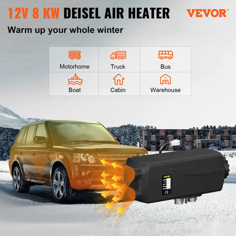 Vevor - Dieselkachel - Alles-in-één autokachel - Benzineluchtkachel - Elektrische kachel - met LCD-monitor en demper - 12V - 8KW - Zwart