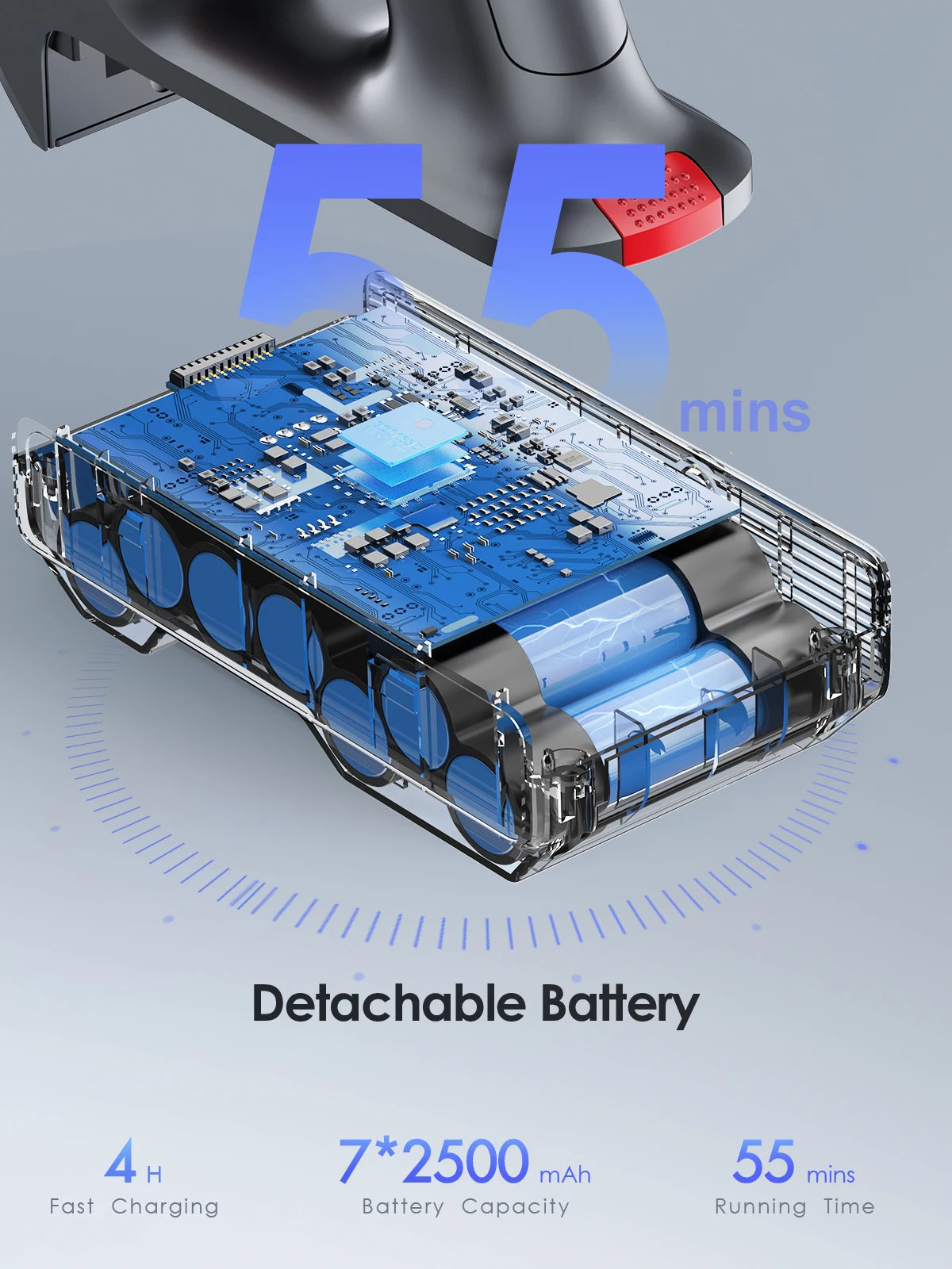 Stofzuiger - Draadloze Stofzuiger - Aanpasbare Zuigkracht - Zonder Zak - LED Scherm - Handheld Verwijderbare - 450W - Smart LCD Touchscreen - Blauw