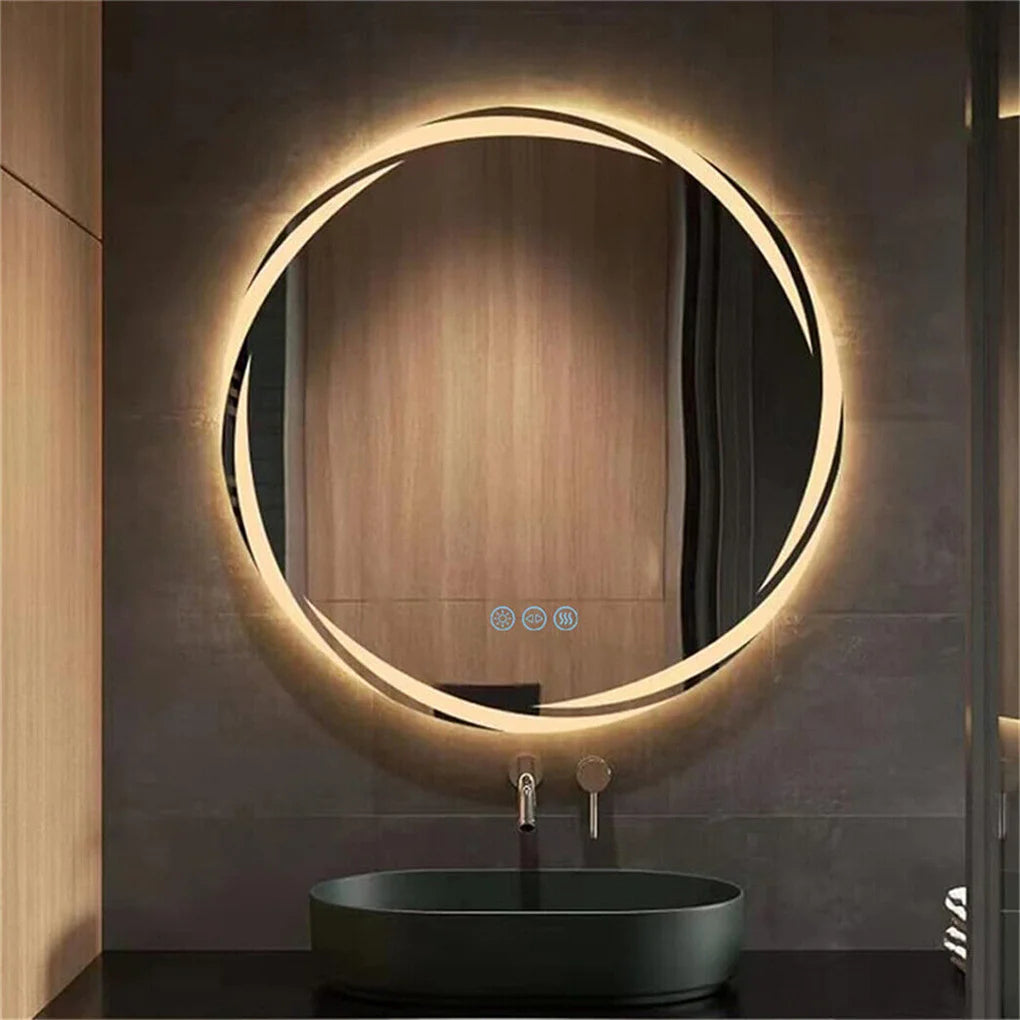 Badkamerspiegel - met LED - Wandspiegel Rond - Badkamerspiegel met Verlichting - Anti-condens - Dimbaar - Backlit - 3 Lichtkleuren - Touchscreen - IP56 Waterdicht - Draaduitgangsgroef - 80x80cm