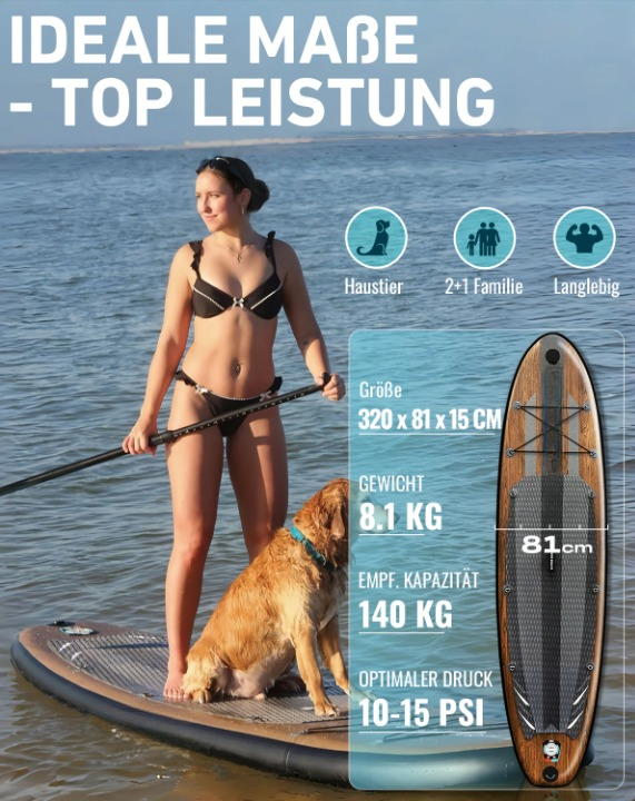Opblaasbaar Stand Up Paddle Board – SUP Board – Inflatable Paddleboard – Waterboard – Lichtgewicht – Duurzaam PVC – Verstelbaar Peddel En Zitje - Houtmaskering