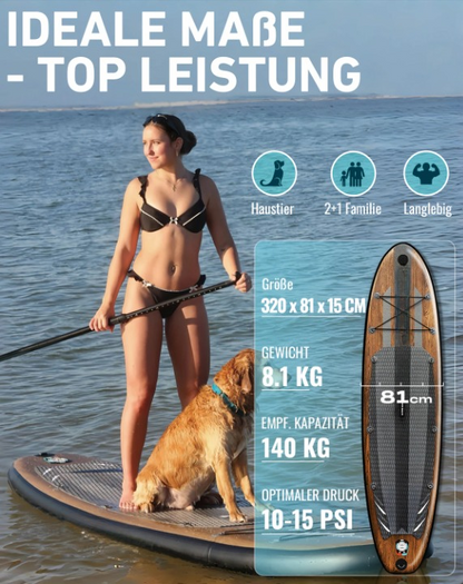 Opblaasbaar Stand Up Paddle Board – SUP Board – Inflatable Paddleboard – Waterboard – Lichtgewicht – Duurzaam PVC – Verstelbaar Peddel En Zitje - Houtmaskering