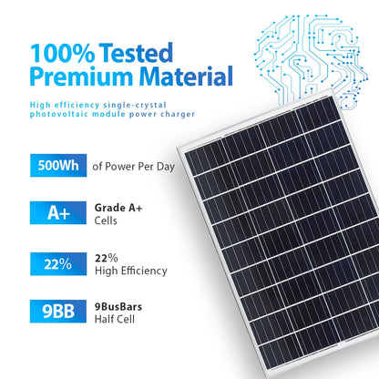 Zonnepanelen - Monokristallijne Zonnepaneel Kit - Flexibel - Zonne Energie - 100W - Waterdichte - voor Camping, RV en Thuisgebruik