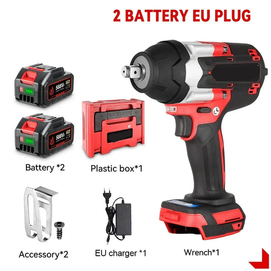 Slagmoersleutel - met Accu - Slagschroevendraaier - Brushless - Elektrische - Torque - 1800Nm Draadloze - 1/2 Inch - 18V Batterij - Handgereedschap - 2 Batterij en Kunststof Doos