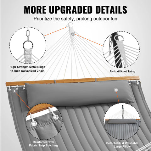 Hangmat - Hangmat voor Twee Personen - Campingaccessoires - Hangmat 2 Persoons - Hanging Chair - Hamac - Hammock Chair -  12 FT - Maximale Laadcapaciteit 480 lbs - Grijs