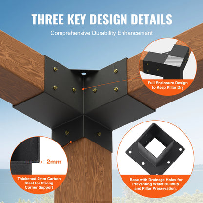 Hoekankers - Hoekconnectoren - Pergolabeugelset - Metaal - DIY-paalbasisset - 6x6in - 4 stuks - Zwart