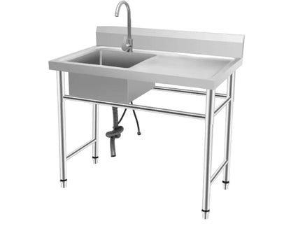 RVS Spoeltafel – Roestvrijstalen Werktafel – Industriële Wasbak – Keukentafel RVS – Vaatsteen RVS – Duurzaam 201 RVS – 360° Draaibare Kraan – Extra Diep Bassin 100x60x93 cm