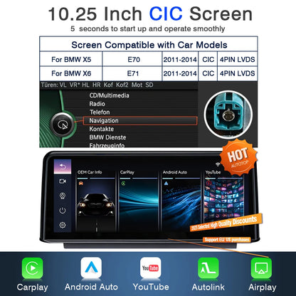 Multimedia Display BMW – CarPlay Systeem – Android Auto – Touchscreen Navigatie – YouTube Player – Draadloze Connectiviteit – 10,25 Inch Scherm – Achteruitrijcamera Ondersteuning