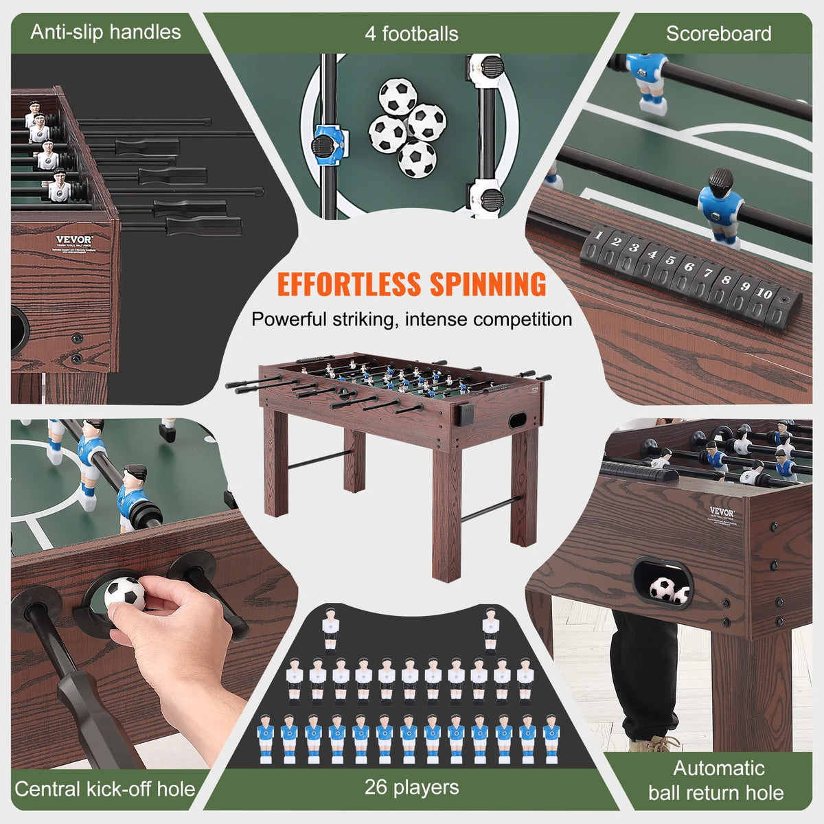 Football Table - Football - Table Football Game - Football Table - Indoor - Full Size - 55 inch - for Family Football - with Table Football Set Including 4 Balls and 2 Cup Holders