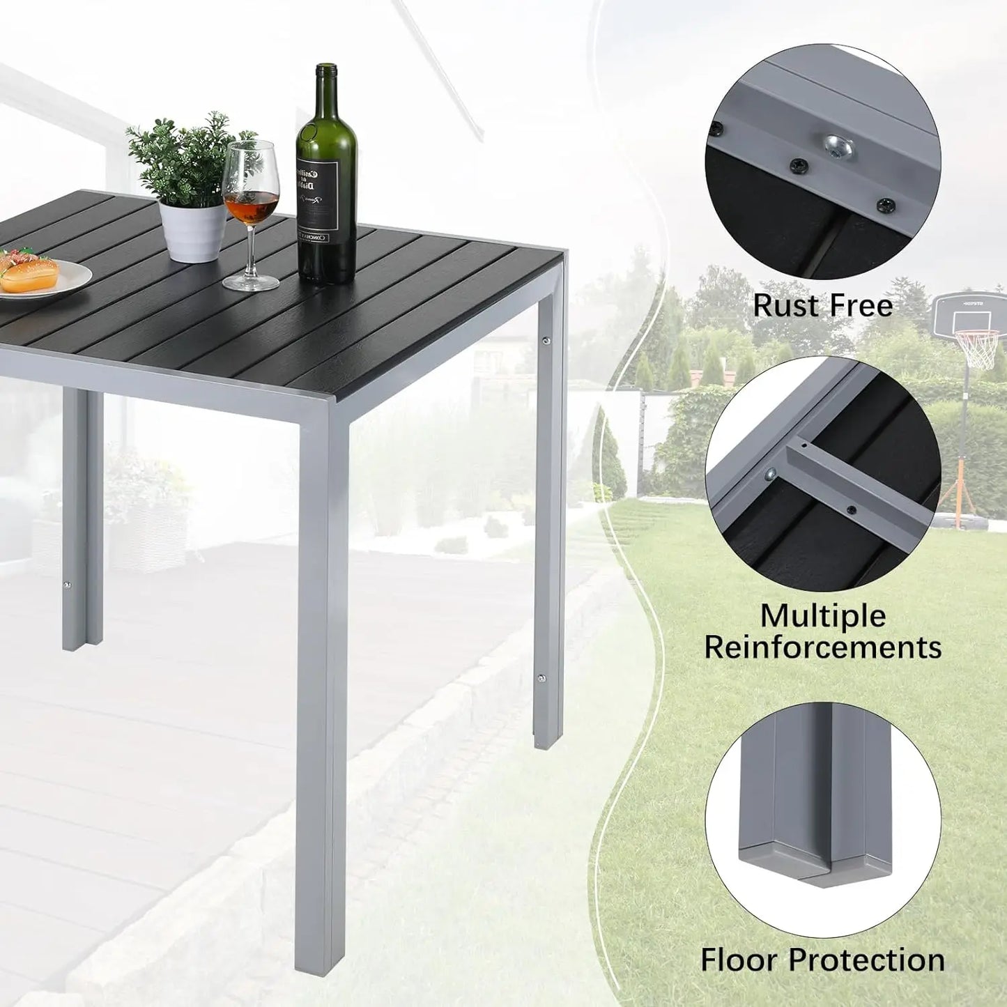 Tuinmeubelset – 3-Delige Tuinset – Patio Dinerset - Tuinmeubel – Balkonset – Terrasmeubilair – Aluminium Frame – 7-Standen Verstelbare Stoelen - Zwarte & Zilveren Rand
