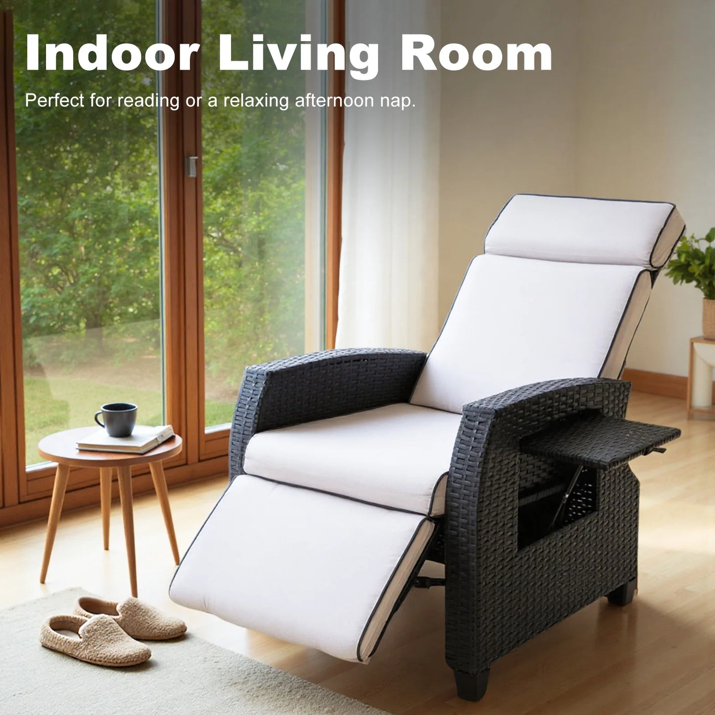 Tuinstoel – Tuinstoel – Loungestoel – Ligstoel – Balkonstoel – Verstelbare Rugleuning – Waterbestendig PE-Rattan Met Stalen Frame – Zwart