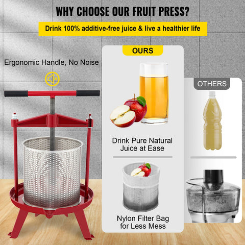 Vevor - Hand press - Fruit wine press - Manual press - for winemaking - 14L - Stainless steel - Red