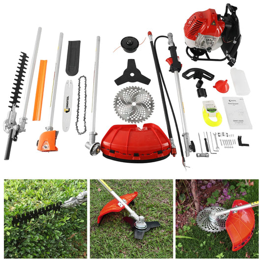 Bosmaaier - Grasmaaier - Grastrimmer - Heggenschaar - Grasschaar - Kettingzaag - 2-Takt 52cc 5-in-1 Benzine Tuingereedschap - met 3T Mes en Verlengstuk
