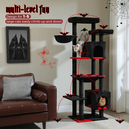 Kattenboom - Krabpaal - Katten Klimmuur - Sisal Krabpalen - Arbre a Chat - Hangmat - Kattenhuisje - 54x44x175cm - Beige
