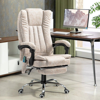 Massage Gaming Stoel - Bureaustoel - Swivel Stoel - met Voetsteun - Hoofdsteun - Verstelbare - Rugleuning - 6-puntsmassage - Ergonomische - Draaibare - 62 x 67 x 113-120 cm - Cream