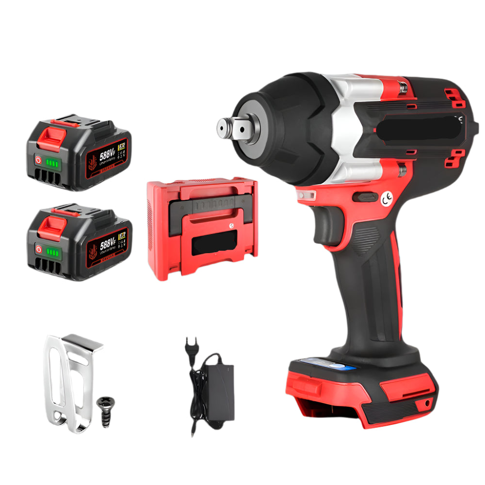 Slagmoersleutel - Slagmoermachine - Slagschroevendraaier - 1800Nm - 1/2 Inch - Krachtige - Brushless - met 2 Accu’s, EU Lader & Opbergkoffer – Voor 21V/18V Batterijen - Rood