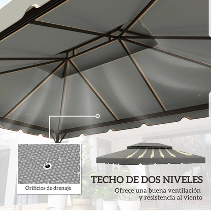 Gazebo - Tuin Dak - Reservedak - 2 Niveaus - Pergola Awning - met 180 g/m² Ademend Anti-UV Polyesterweefsel - PA-Coating - 10 Drainagegaten - Stevig - Durzaam - voor Tuin - Buiten - 3 x 4 m - Lichtgrijs