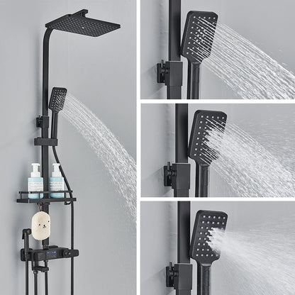 Douchekraan - Douchepaneel - Douche - Regendouches - 4-Wegs Regendoucheset met Display, Bidet & Plank - Digitale Thermostatische - Zwart