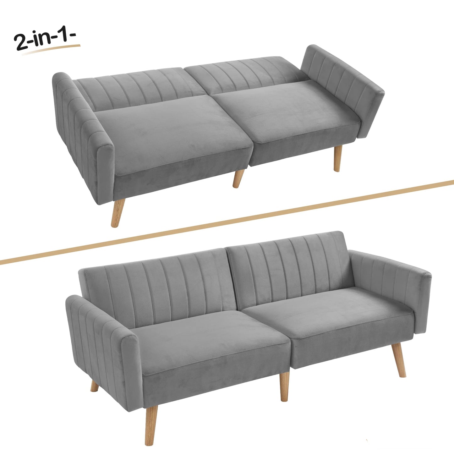 Sofa Bed – Slaapbank – Bankbed – Multifunctionele Sofa – Compact Formaat – Velvet Bekleding – Massief Rubberhout Frame
